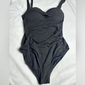 Black one piece bathing suit with built in bra cups